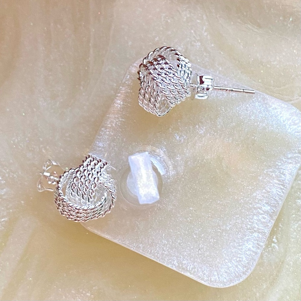 Sterling Silver Rope Knot Stud Earrings - Silver